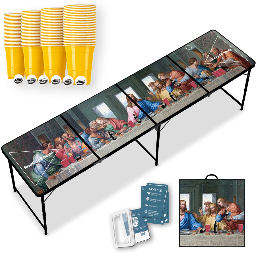 Beer Pong Tisch Set 'Abendmahl' inkl. 50 Bechern, 6 Bällen & Trinkspiel