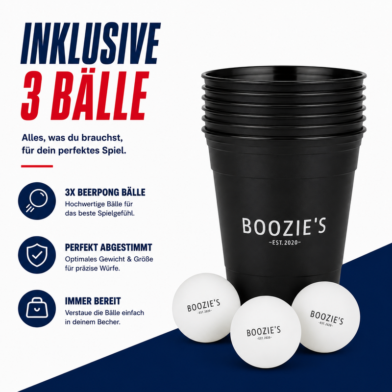 BOOZIE'S® Beer Pong Mehrwegbecher Set (22x inkl. 3 Bällen)