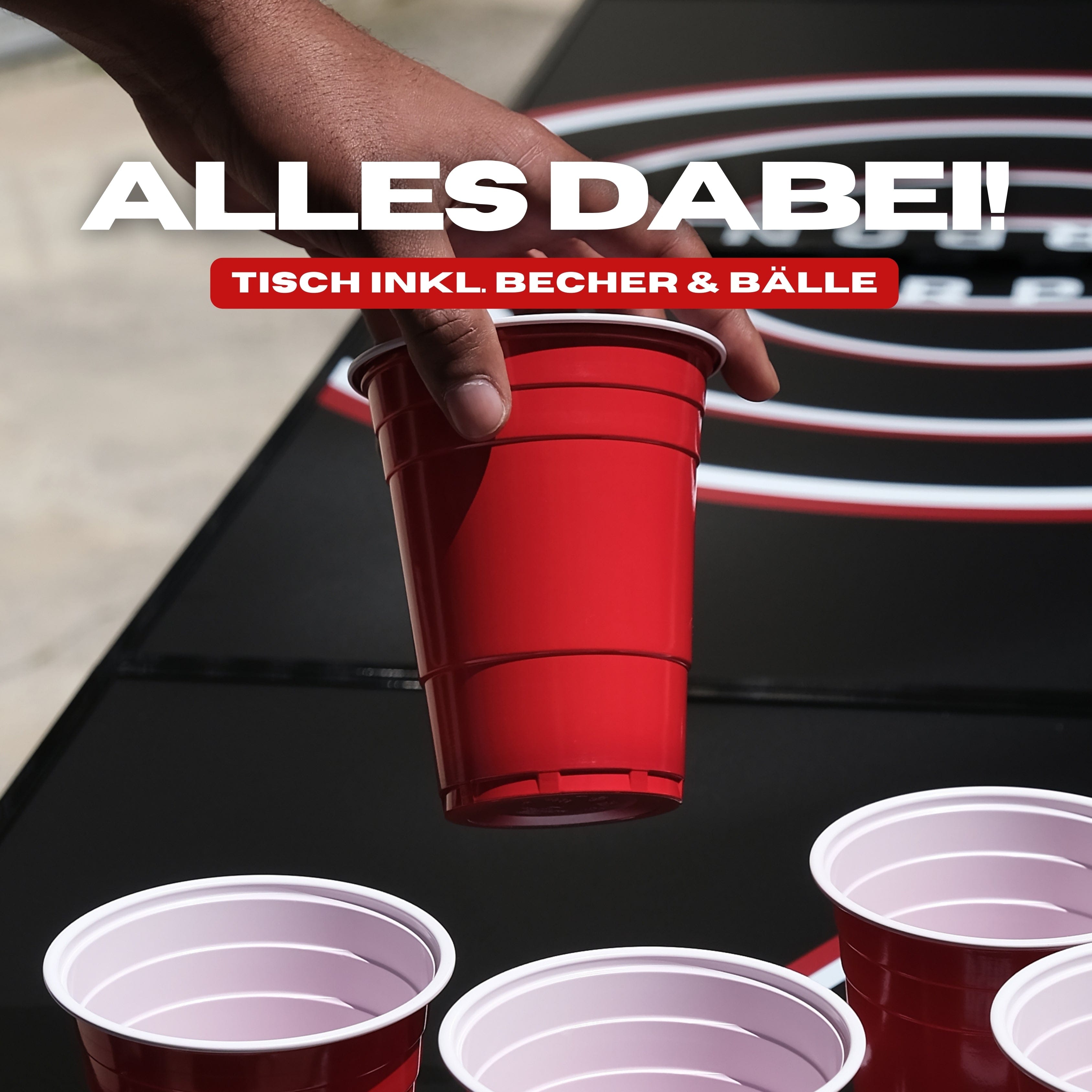 RedCupShop Beer Pong Tisch Set 'RedCupShop' mit 50 Becher und 8 Bällen 