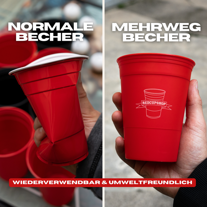 Beer Pong Becher Mehrweg Set Rot/ Schwarz