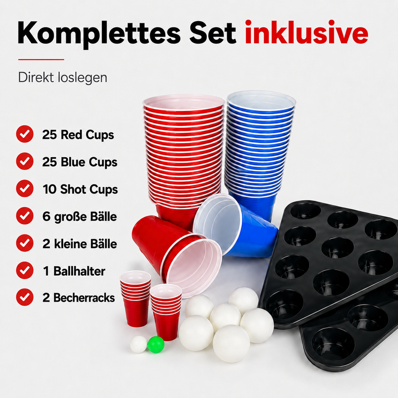 Beer Pong Tisch Set 'Mutligame' inkl. 60 Bechern, 6 Bällen & Racks