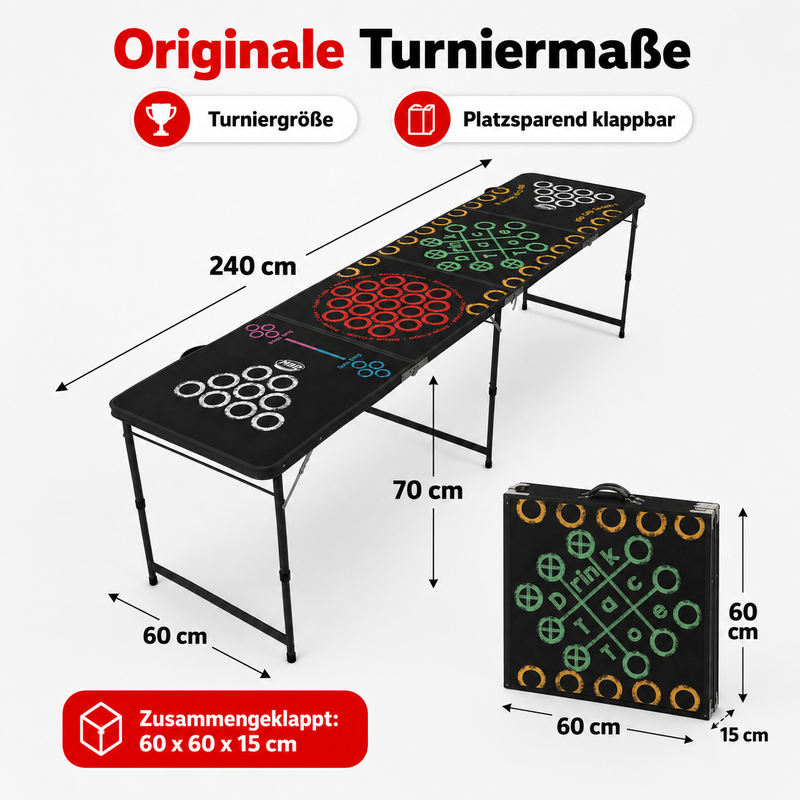 Beer Pong Tisch Set 'Mutligame' inkl. 60 Bechern, 6 Bällen & Racks