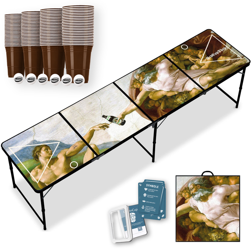 Beer Pong Tisch Set 'Schaffung' inkl. 50 Bechern, 6 Bällen & Trinkspiel