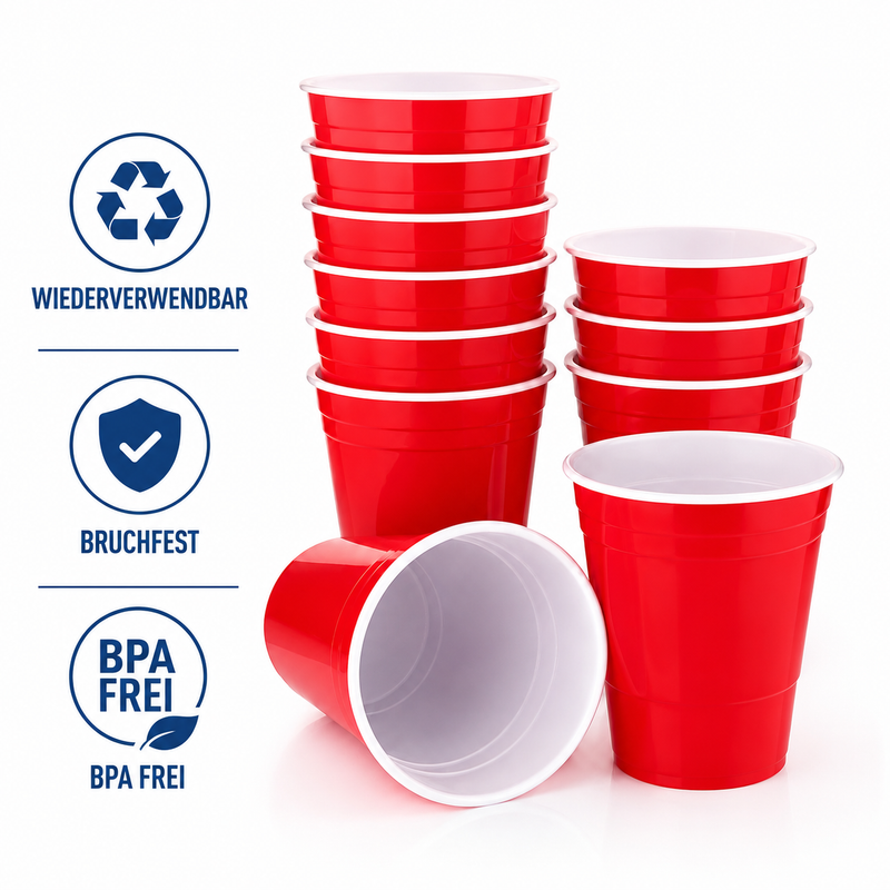 MYBEERPONG® Beer Pong Mehrwegbecher Rot (20x)