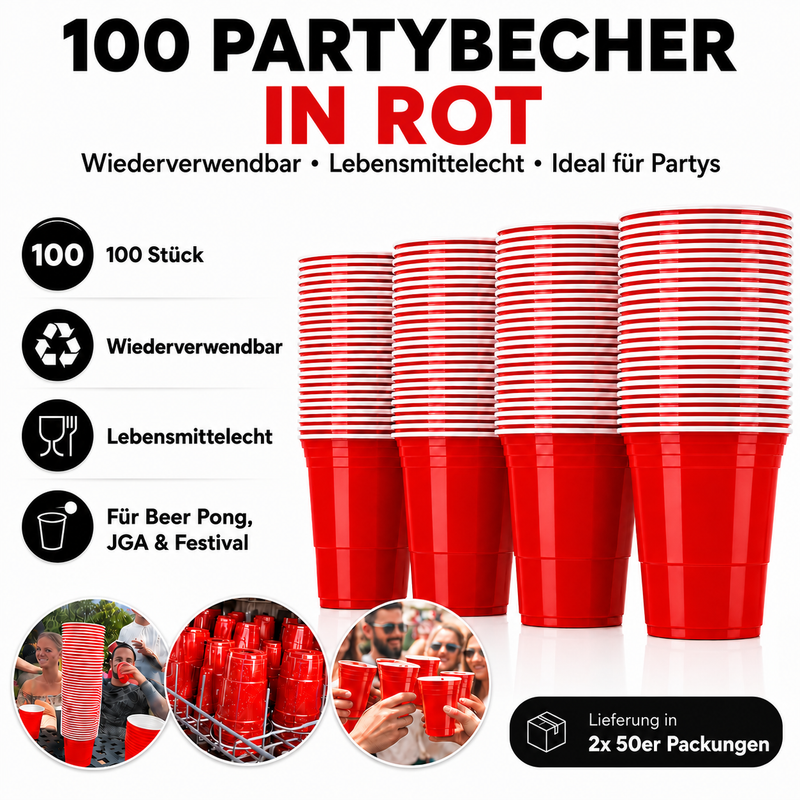 MYBEERPONG® Beer Pong Becher Set (100x inkl. 6 Bällen)