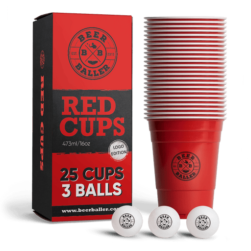 Beer Pong Becher Set Rot mit Logo - BeerBaller