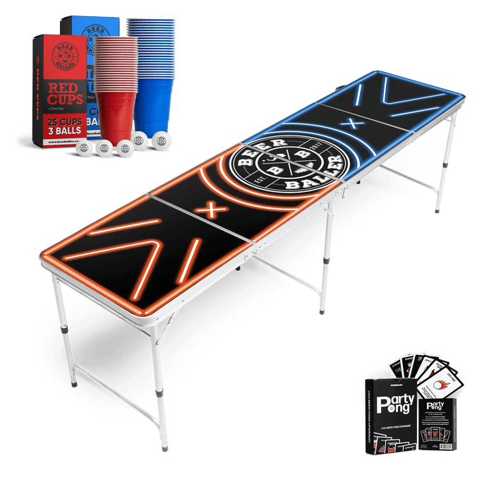 Beer Pong Tisch Set "LED NEON" inkl. 50 Becher, 12 Bälle & Party Pong - BeerBaller