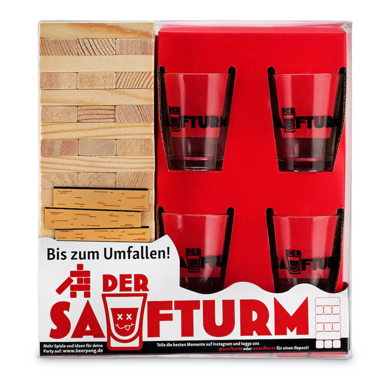 Der Saufturm - Ein Wackelturm Trinkspiel mit Gläsern
