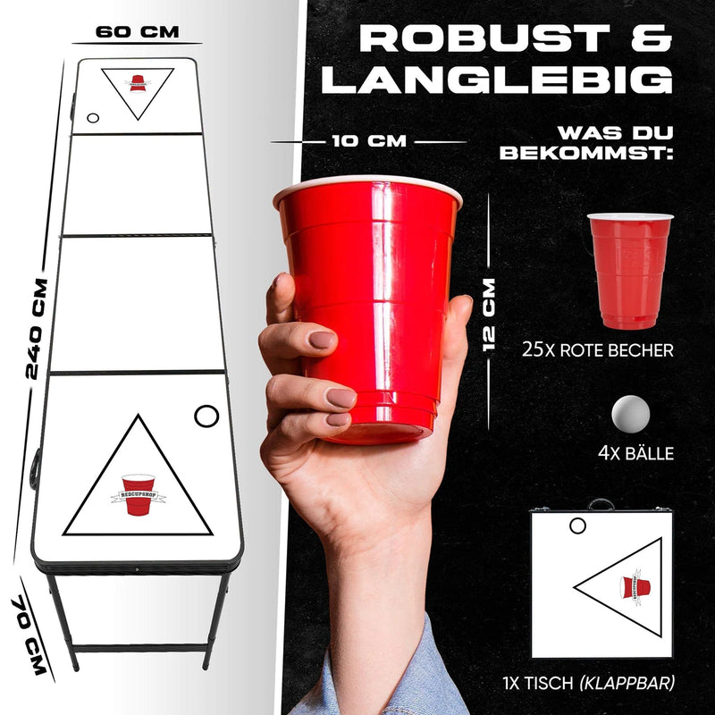 RedCupShop Beer Pong Tisch Set "Zum Selbst Gestalten" inkl. 50 Becher & 8 Bälle