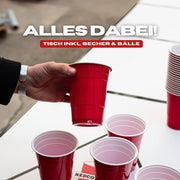 RedCupShop Beer Pong Tisch Set "Zum Selbst Gestalten" inkl. 50 Becher & 8 Bälle
