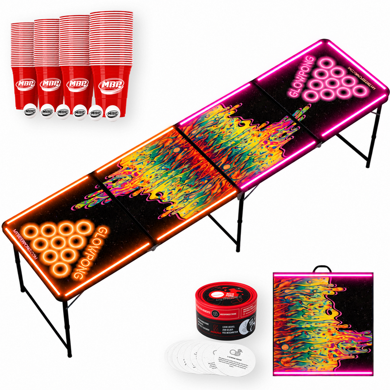 Beer Pong Tisch Set 'Space Lava' inkl. 50 Bechern, 6 Bällen & Trinkspiel